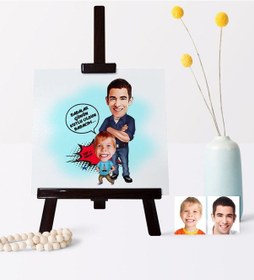 Resim Babalar Gününe Özel Baba Oğul Karikatür 19 x 28 CM Ahşap Şovale - 2 