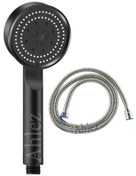 Resim Ahlez Maxima Siyah Turbo Fan 5 Fonksiyonlu Duş Başlığı Ipli Duş Hortumu Duş Seti 