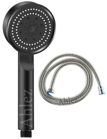 Resim Ahlez Maxima Siyah Turbo Fan 5 Fonksiyonlu Duş Başlığı Ipli Duş Hortumu Duş Seti 