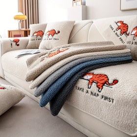 Resim 1 Adet Rahat "Önce Bir Şekerleme Yap" Karikatür Kedi & Köpek Nakışlı Koltuk Örtüsü | Kaymaz, Evcil Hayvan Dostu Koltuk Koruyucu 5 Renk | 1-4 Koltuklu Koltuklar İçin Yumuşak Shearling Kılıf | Oturma Odası, Yatak Odası, Ofis Dekoru İçin İdeal, Evcil Hayvan Dostu Kılıf|Çağdaş Kılıf|Kaymaz Özellik 