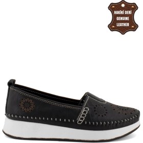 Resim Ayakkabı Fuarı Elit MN85L21C Kadın Deri Espadril Siyah 