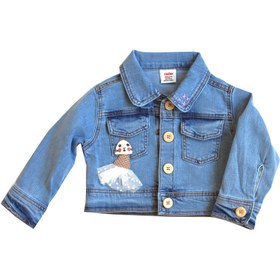 Resim Kız Bebek/çocuk Tavşan Aplikeli Kot Ceket Açık Mavi Denim Kumaştan 