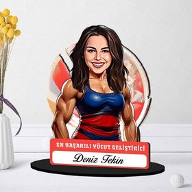 Resim Kişiye Özel Kadın Vücut Geliştiricisine Hediye Karikatürlü Biblo 