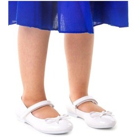 Resim Kiko Kids Fiyonklu Cırtlı Kız Çocuk Babet Ayakkabı 201 Rugan Beyaz 001 
