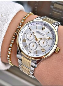 Resim Ferrucci Altın - Gümüş Renk Çelik Kordon Kadın Kol Saati + Bileklik Hediyeli Nda518 