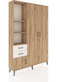 Resim Arges Dolap 5 Raflı 2 Çekmeceli Tek Askılı 132x30x195 Çam-çam... Çam 