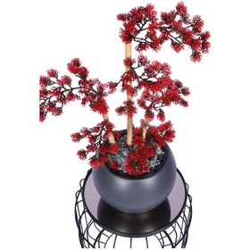 Resim Yapay Çiçek Sitesi Siyah Küre Saksıda Modern Minimal Tasarım Yapay Bonsai Ağacı Kırmızı 65 Cm Kırmızı 