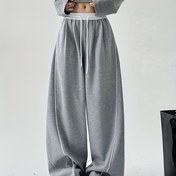 Resim Kadınlar İçin Elastik Bel Bağcıklı Rahat Jogger Pantolon - Açık Gri, Normal Kesim Uzun Pantolon, Makinede Yıkanabilir Her Mevsim Kullanım, Minimal Tasarım, Yumuşak Kumaş, Konfor Arayanlar İçin Ev ve Günlük Giyim 