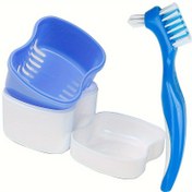 Resim Taşınabilir Protez Saklama Kutusu, Süzgeçli Plastik Tam Ağız Sahte Diş Temizleme Tutucusu Yaşlılar İçin Seyahat Dostu 