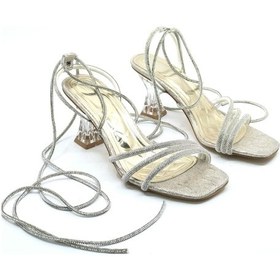 Resim Ventes Bilekten Bağlamalı Şeffaf Topuklu Kadın Abiye Ayakkabı Altın 