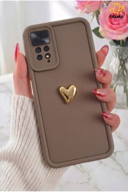 Resim Fibaks Redmi Note 11 Pro/12 Pro 4G Kılıf 3D Kalp Tasarımlı Kahverengi Desenli Kamera Korumalı Kapak 