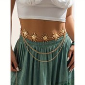 Resim 1 adet Batı Tarzı Kadın Güneş Dekoru Katmanlı Vintage Zincir Kemer - Boho Şık Bel Aksesuarı Elbise, Kot, Pantolon için - Cadılar Bayramı ve Noel için mükemmel, Büyük Beden 