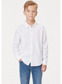 Resim Ahengim Erkek Çocuk Modern Kesim Beyaz Polyester Basic Gömlek Ak8789 