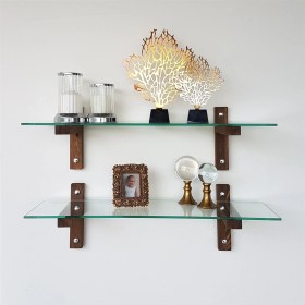 Resim NeoStill Neostill-Duvar Raf Kitaplık Temperli Cam Masif Ahşap 