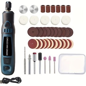Resim 51 adet Elektrikli Oyma Parlatma Matkap Aracı 3 Hız Ayarlı USB Şarj DIY Kiti Mavi Versiyon 