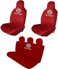 Resim kılıf&kılıf Volkswagen Oto Koltuk Uyumlu Koruyucu Logo Baskılı Penye Servis Kılıfı Kırmızı 