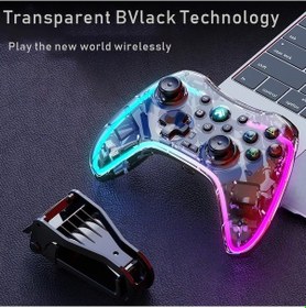 Resim Şeffaf Beyaz-şeffaf Kablosuz Oyun Kolu Gamepad Kablosuz Bluetooth Oyun Denetleyicisi Anahtarı Android Pc İçin Renkli Işık Kristal Gamepad 