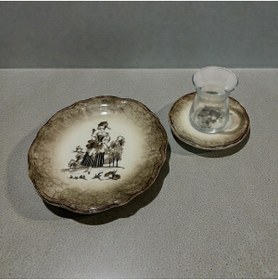Resim PORSER Ella Fulya Pasta Seti ve Çay Seti, Vintage Desenli Porselen Pasta ve Çay Seti 18 Parça 