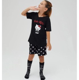 Resim Hello Kitty Kız Çocuk Kollu Şortlu Pamuklu Pijama Takımı Renklı 