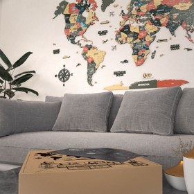 Resim Renkli Baskılı 3D Ahşap Dünya Haritası (Sage) - 300x187 cm / İngilizce 