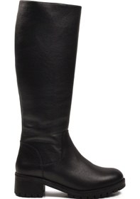 Resim Ayakmod Siyah Hakiki Deri İçi Polarlı Kaymaz Kadın Çizme 26900-1 Z Siyah 