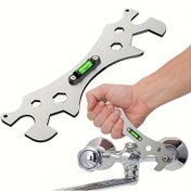 Resim 1 adet Paslanmaz Çelik Duş Montaj Anahtarı Altıgen Seviye ve Kavisli Ayak Cetveli ile - Ayarlanabilir, Paslanmaya Karşı Dirençli Tesisatçı Aracı Banyo ve Ev Tamirleri için, Ergonomik Tasarım, Dayanıklı Yapı 