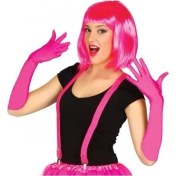 Resim Aspata Store Fuşya Renk Saten Uzun Eldiven ve Küt Parti Peruğu 