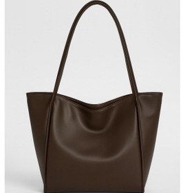 Resim Lovelystore Fermuarlı Büyük Boy Yumuşak Derili Kadın Çanta 28x42 Acı Kahverengi 