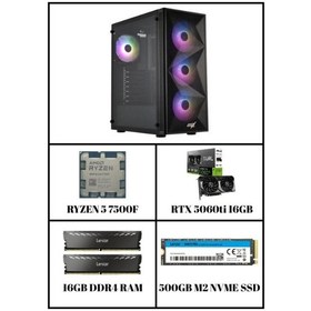 Resim Ramtech Nıghtfall R5-7500F 16 GB RTX 5060 TI 16 GB 500 MB M2 SSD Free Dos Masaüstü Oyun Bilgisayarı 