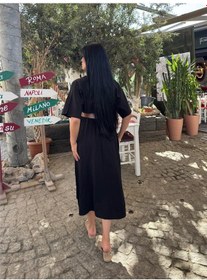 Resim WeShaya Siyah Kruvaze Kemerli Midi Elbise Siyah 