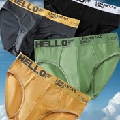 Resim 4 adet Erkek Merhaba Desenli Külot - Tüm Gün Rahat Giyim, Nefes Alabilir Polyester-Spandeks Karışımı, Çeşitli Renkler (Siyah, Gri, Sarı, Yeşil), Makinede Yıkanabilir, Pürüzsüz Kumaş, Günlük Tarz, Rahat İç Çamaşırı | Oynak Tasarım | Şeffaf Olmayan Kumaş 
