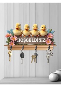 Resim Dört Metal Kancalı 30 X 16 Cm 2d Ahşap Uv Baskılı Civciv Hoşgeldiniz Mdf Duvar Askılığı Anahtarlık V5 Çok Renkli 