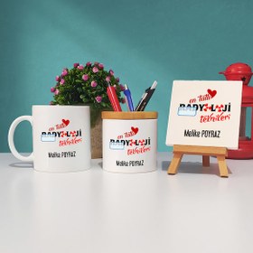 Resim Mesajlı Radyoloji Teknikeri Tasarımlı Kişiye Özel Radyoloji Teknikeri Kupa Bardak Kalemlik ve Dekoratif Taş Baskı Hediye Seti 