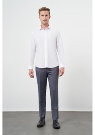 Resim Beyaz Uzun Kol Kendinden Desenli Armürlü Sert Yaka Cepsiz Pamuklu Classic Slim Fit Gömlek 1004245202 Beyaz 