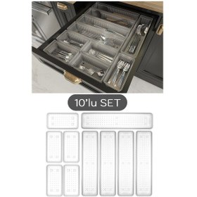 Resim Meleni Home 10'lu Modüler Set Kaşıklık Çekmece Içi Düzenleyici Çatal Kaşık Bıçak Düzenleme Organizeri Şeffaf 
