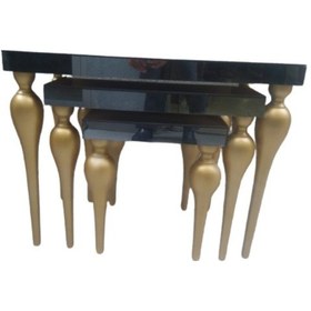 Resim Zigon Sehpa Tombul Torna Model Parlak Gold Kayın Ayak Ayna Kaplı 