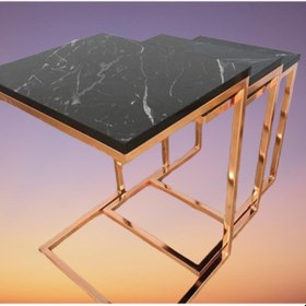 Resim Zigon Zlf 3Lü C Model Metal Çelik Rose Renk Kaplama Mdf Siyah Mer (429175286) 