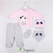 Resim Miniel Kız Bebek Panda Nakışlı Organik Pamuklu 5li Yenidoğan Hastane Çıkışı Seti 