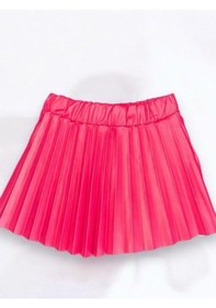 Resim Zekids Kız Bebek Beli Lastikli Pilise Deri Etek-14533 Pembe 