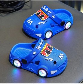 Resim Uıowoo Çocuk Işıklı Araba Ve Dinozor Terlikleri - Kaymaz Eva Tabanlı Ve Delikli Tasarım - Plaj Ve Ev İçin Mavi 