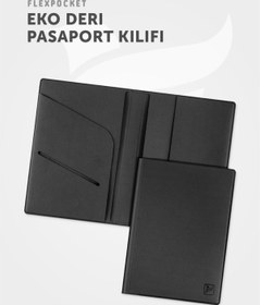 Resim FLEXPOCKET Siyah Eko Deri Pasaport Kılıfı Pasaportluk Seyahat Cüzdanı Erkek Kadın 