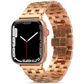 Resim Apple Watch 42mm Uyumlu Kordon Metal Geçmeli Paslanmaz KRD-20 Kayış Rose Gold 