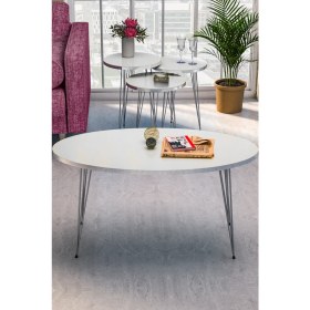 Resim Gold Falez Zigon Sehpa ve Orta Sehpa Eli̇ps Set Gümüş Beyaz Tel 