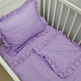 Resim Lila Fırfırlı Nevresim Seti - Bebek 