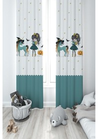 Resim Mekta Home Bebek Ve Çocuk Odası Bal Kabaklı Unicorn Desenli 2 Kanat Fon Perde 