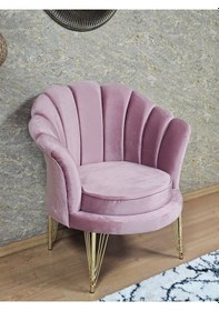 Resim Zafir Tekli İstiridye Gold Kaplama Telli Ayak Çay Seti Koltuk Tekli Berjer , Balkon, Salon, Ofis Pembe 