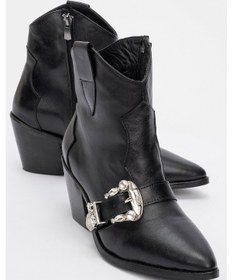 Resim Luvishoes Luvi Shoes Any Siyah Cilt Taşlı Hakiki Deri Kadın Topuklu Bot Siyah-Cilt 