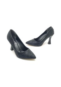 Resim Seribo Desen Detaylı Stiletto Kadın Topuklu Ayakkabı Siyah 