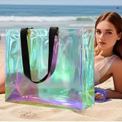Resim 2 holografik tote çanta - canlı şeffaf plaj ve seyahat çantaları, yüzme, spor, günlük kullanım ve Sevgililer Günü hediyeleri için dayanıklı plastik tasarım, şık ve yüksek estetik değerli plaj aksesuarları 
