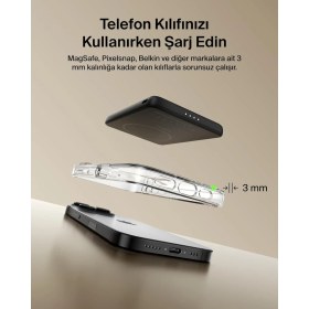 Resim Belkin BPD010HQBK Boostcharge 5.000 Mah Magsafe Uyumlu 15W Kablosuz Slim Powerbank - Siyah 